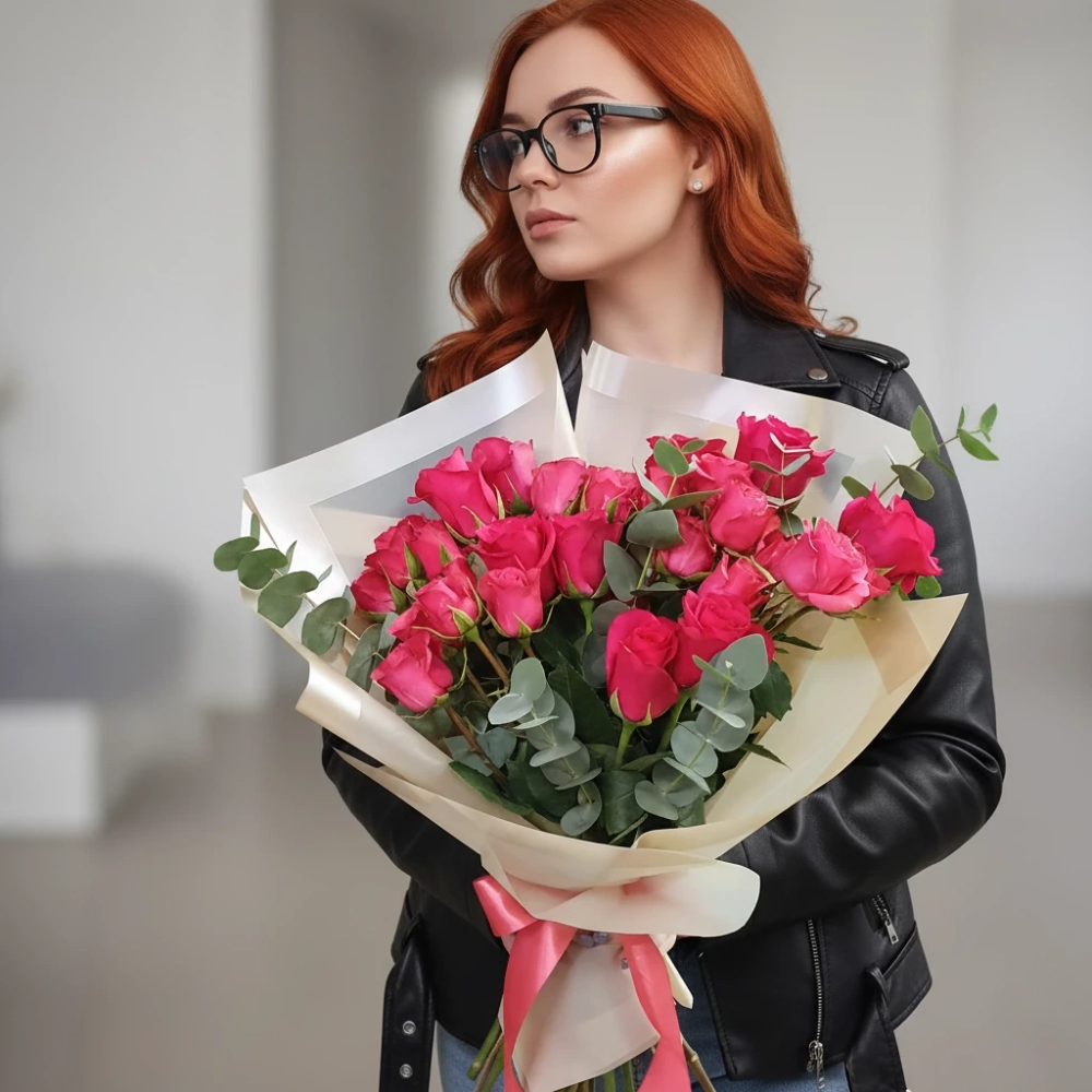 Букет "Джазовый джем" сочетание сортовой и кустовой розы.