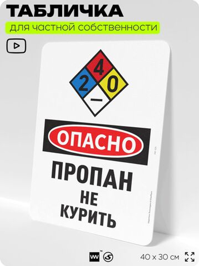Табличка для частной территории "Опасно, пропан", на дом, для участка, организаций и частных территорий, предупреждающая, 40х30 см, Silver Plane x Айдентика Технолоджи