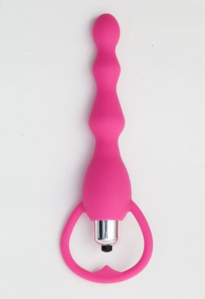 Розовый силиконовый анальный вибростимулятор с ограничителем - 17,5 см. (Цвет: розовый)