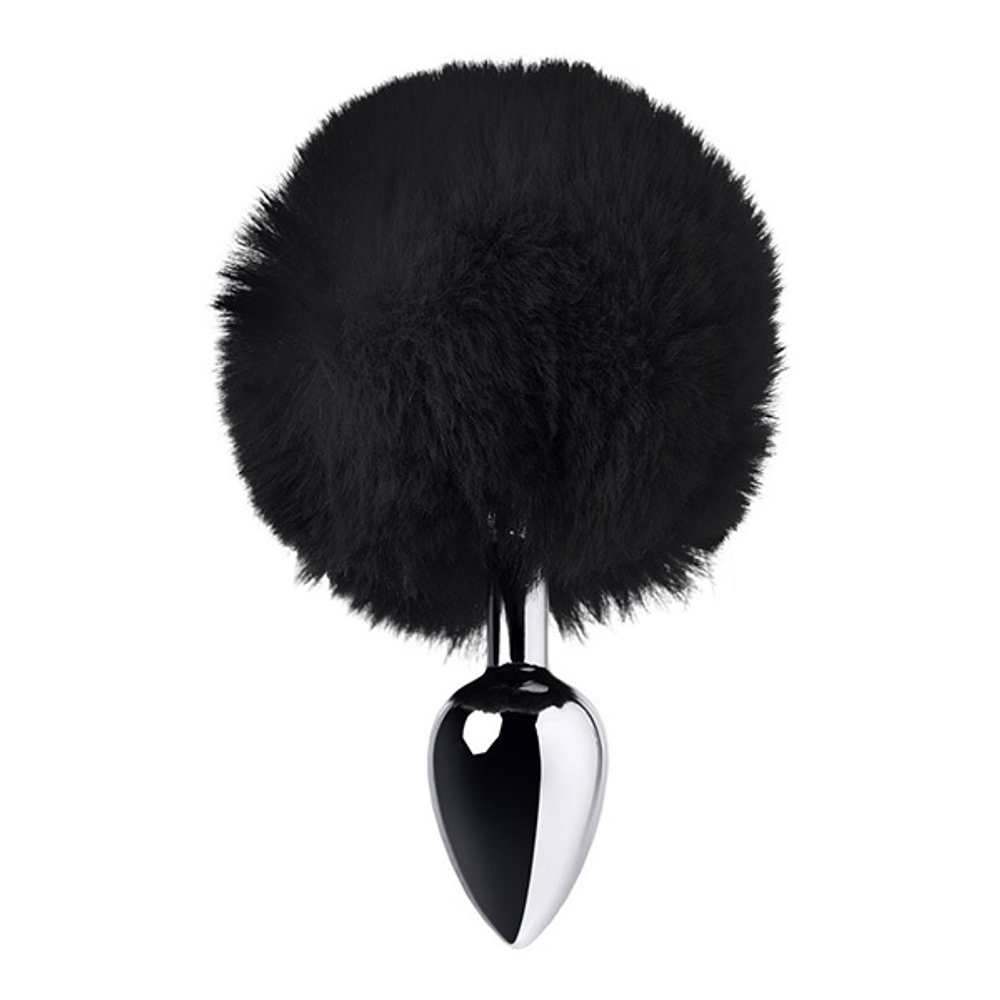 Серебристая анальная втулка 13см с черным хвостиком ToyFa Metal 712025-5