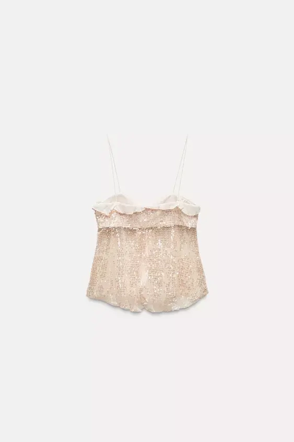 ZARA ТОП В БЕЛЬЕВОМ СТИЛЕ С БЛЕСТКАМИ, ТЕЛЕСНО-РОЗОВЫЙ