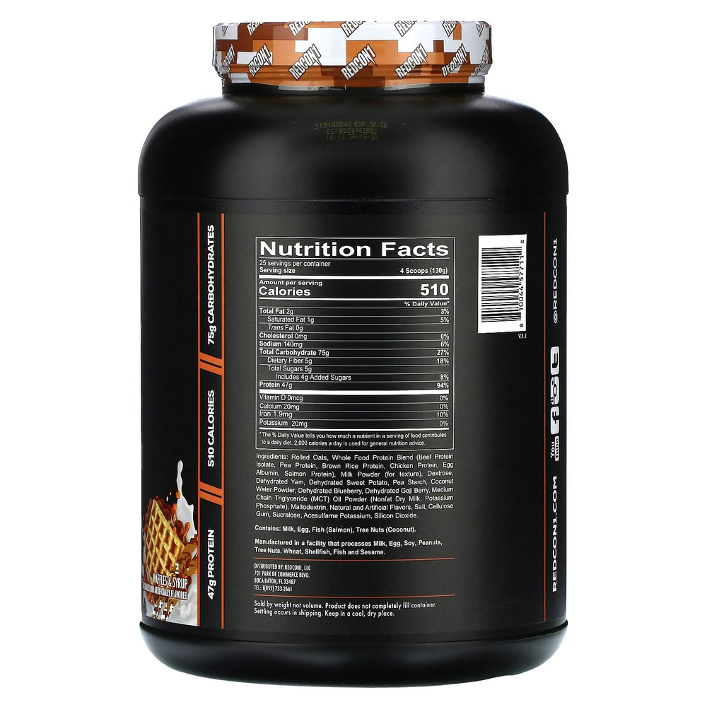 Redcon1, MRE, цельнопищевой белок, вафли и сироп, 3250 г (7,16 фунта)