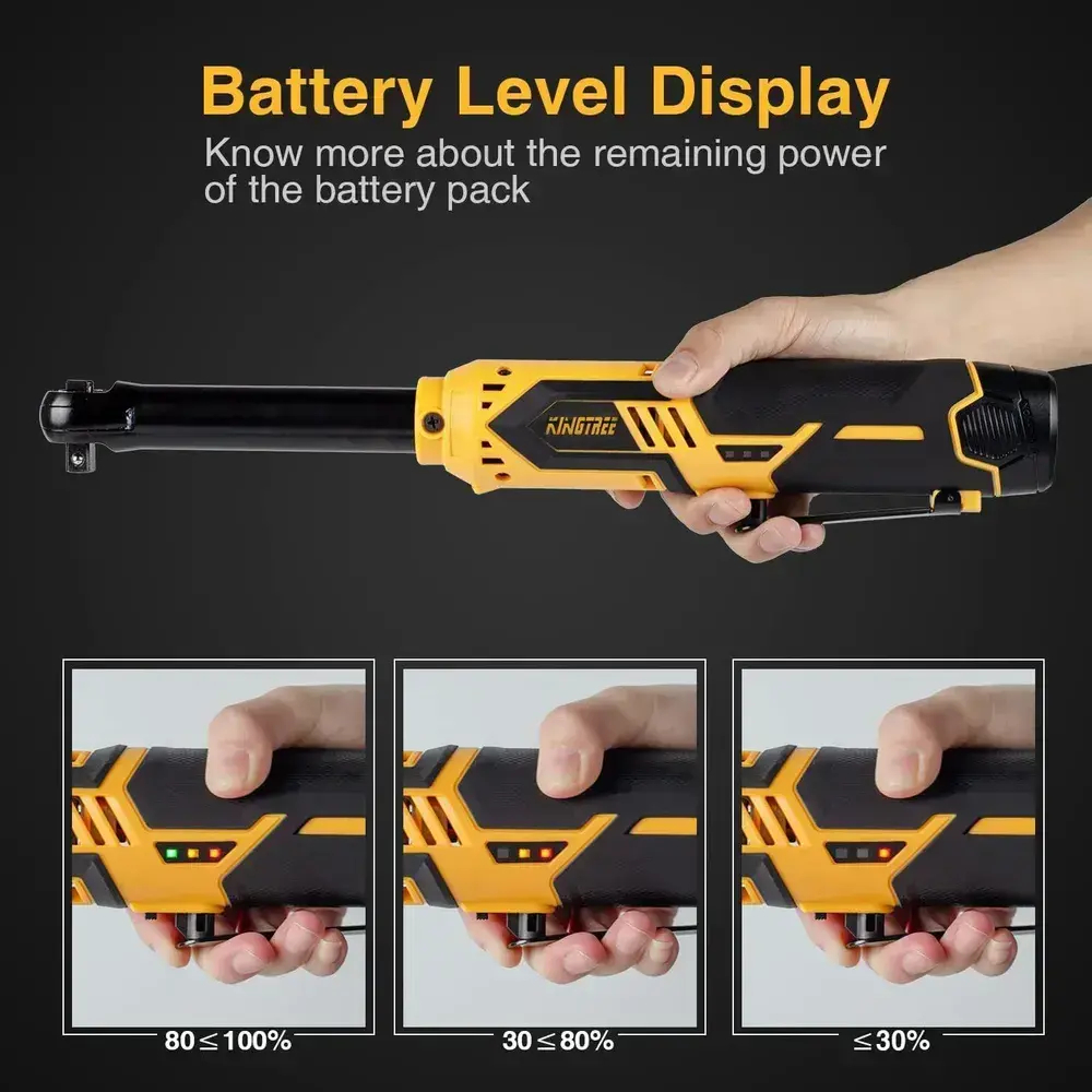 Kingtree Электрический ключ с трещоткой/55N/300W/угол 90 градусов, (1 аккумулятор и 1 зарядное устройство)/