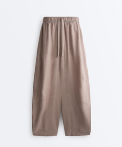 OYSHO Брюки-баллоны из 100% льна, серо-коричневый