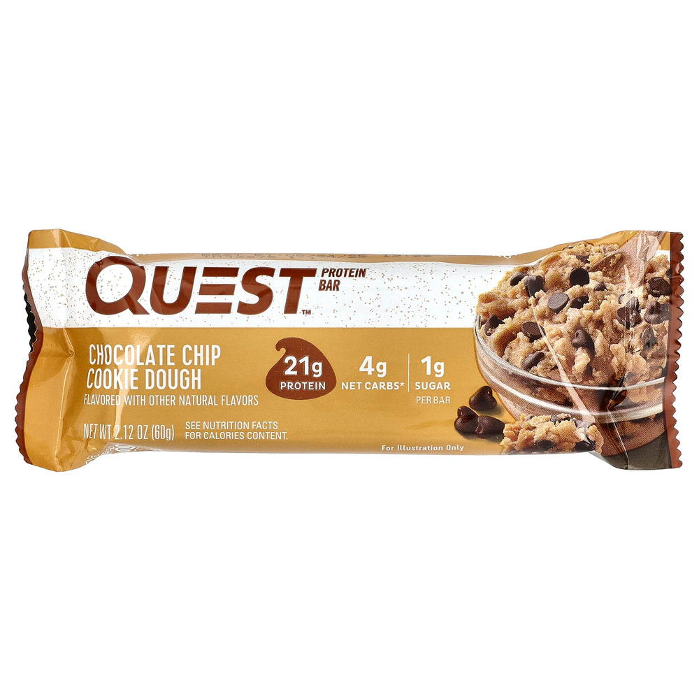 Quest Nutrition, Протеиновый батончик, шоколадная крошка, песочное тесто, 12 штук, 2,12 унц. (60 г) каждый