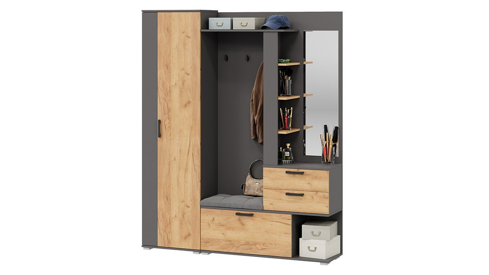 Прихожая с зеркалом комплект мебели Белый Ясень 164х36х200 см