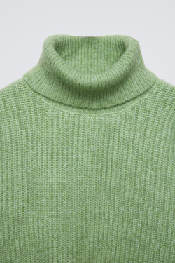 ZARA СВИТЕР С ВЫСОКИМ ВОРОТНИКОМ, СВЕТЛО-ЗЕЛЕНЫЙ