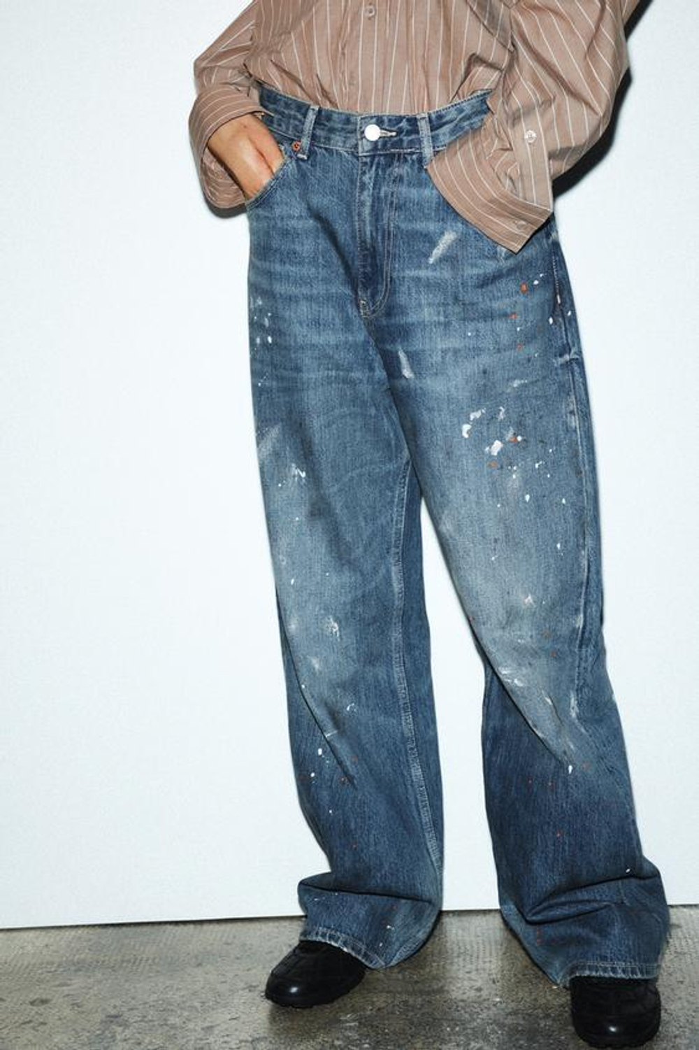 ZARA ДЖИНСЫ TRF СВОБОДНОГО КРОЯ ОВЕРСАЙЗ С ВЫСОКОЙ ПОСАДКОЙ, СИНИЙ