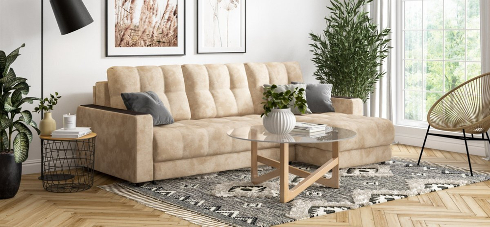 Угловой диван Босс Классик Велюр Алькантара пепел