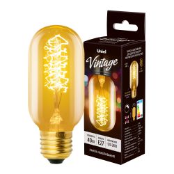 IL-V-L45A-40-GOLDEN-E27 CW01 Лампа накаливания Vintage. Форма цилиндр. длина 113 мм. Форма нити CW. Картон. ТМ Uniel