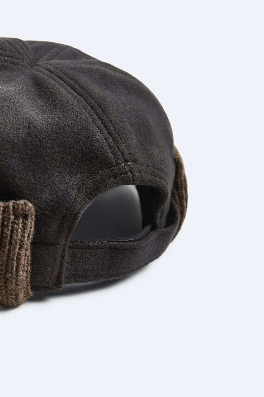 ZARA ФЛАНЕЛЕВАЯ ШАПКА-БИНИ С ДЕТАЛЯМИ В ТОН, ТЕМНО-КОРИЧНЕВЫЙ