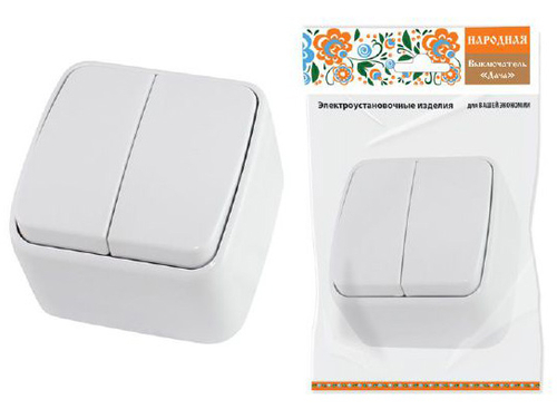 Выключатель 2-кл белый Дача Народная открытой установки 10А IP20 TDM