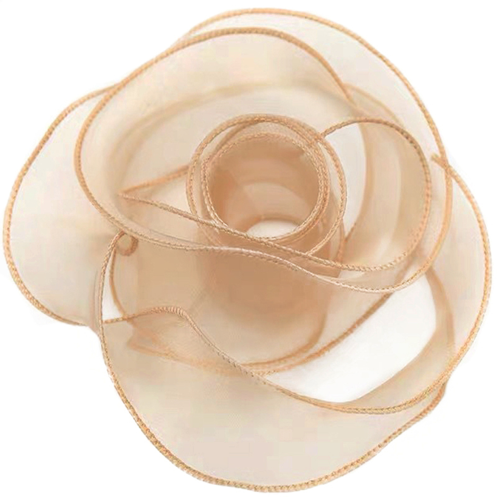 Лента декоративная (4 см*9,14 м) Органза с леской Золотистый бежевый