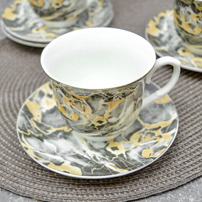 Чайный набор 12 предметов 230мл в круглой коробке "Черный мрамор" (100374)