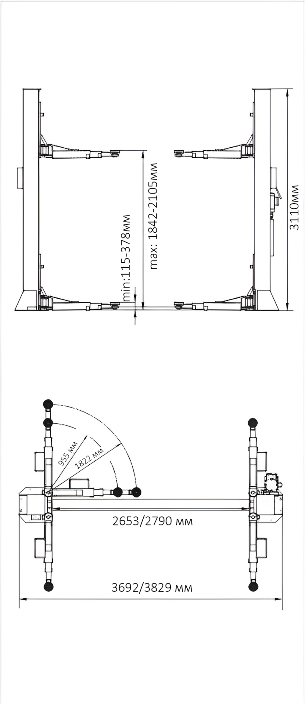 A255M (PEAK 212) Двухстоечный электрогидравлический подъемник 5.5 т. (Серый)