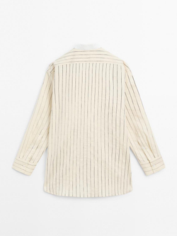 Massimo Dutti Рубашка из смесового хлопка в полоску с нагрудной деталью, желтый