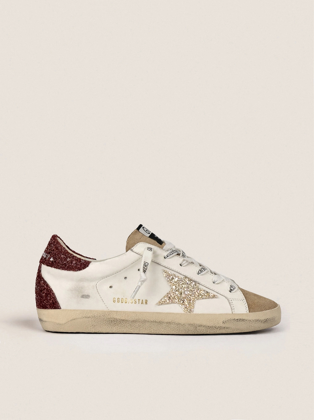 Super Star with gold glitter star and burgundy glitter heell tab