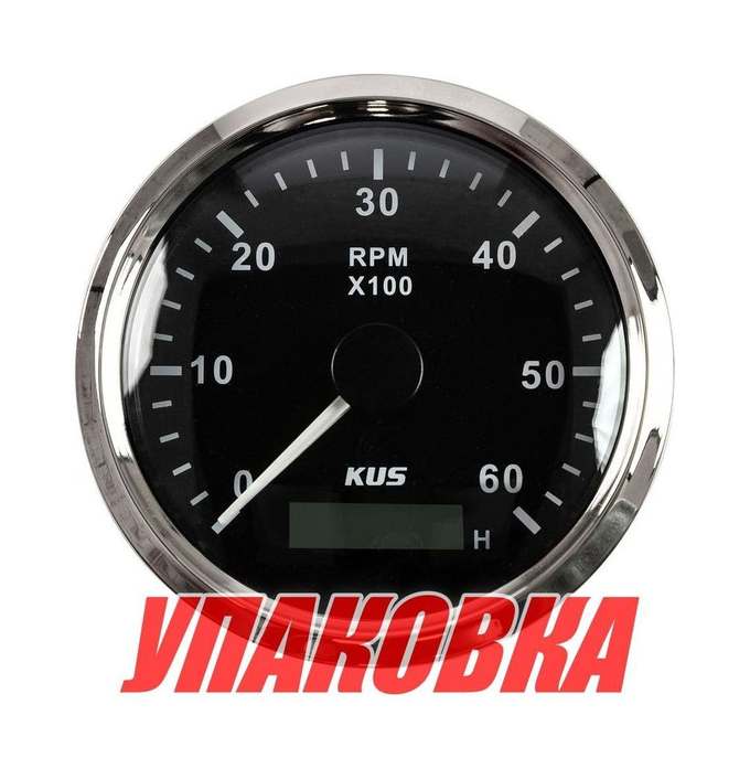 Тахометр 0-6000 об/мин со счетчиком моточасов делитель 1-10, черный циферблат, нержавеющий ободок (упаковка из 30 шт.)