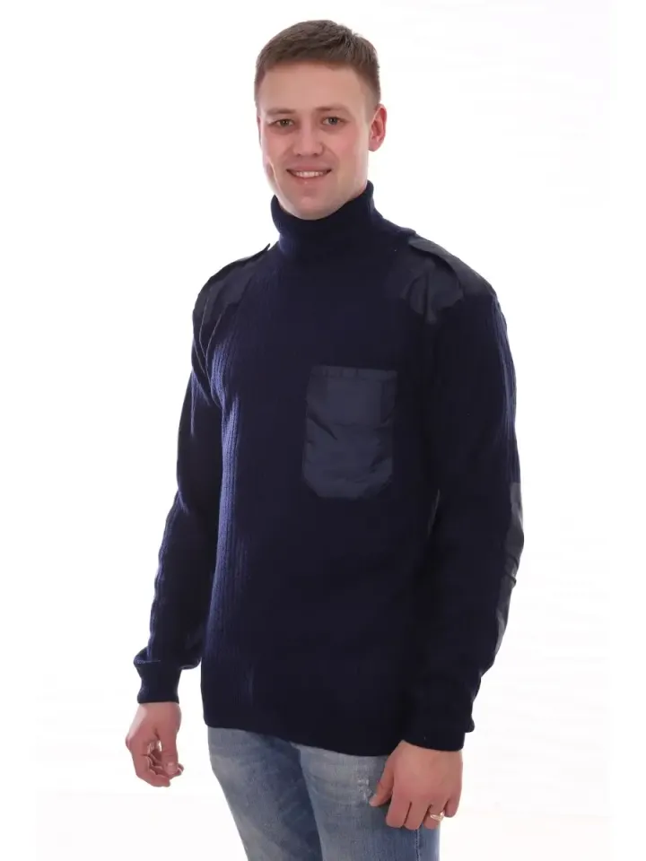 Свитер офицерский с накладками п/ш (синий, ворот с отворотом)