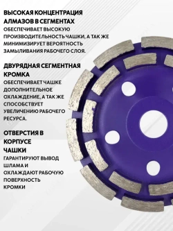 Чашка алмазная зачистная двухрядная 125 мм по бетону TORGWIN круг шлифовальный