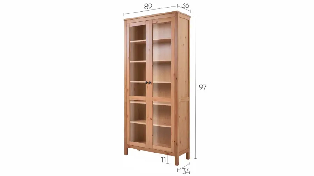 Шкаф-витрина стекло/стекло - аналог IKEA HEMNES / ХЕМНЭС/ ХЕМНЕС / КЫМОР / ИКЕА 90х198х37 см, светло-коричневый