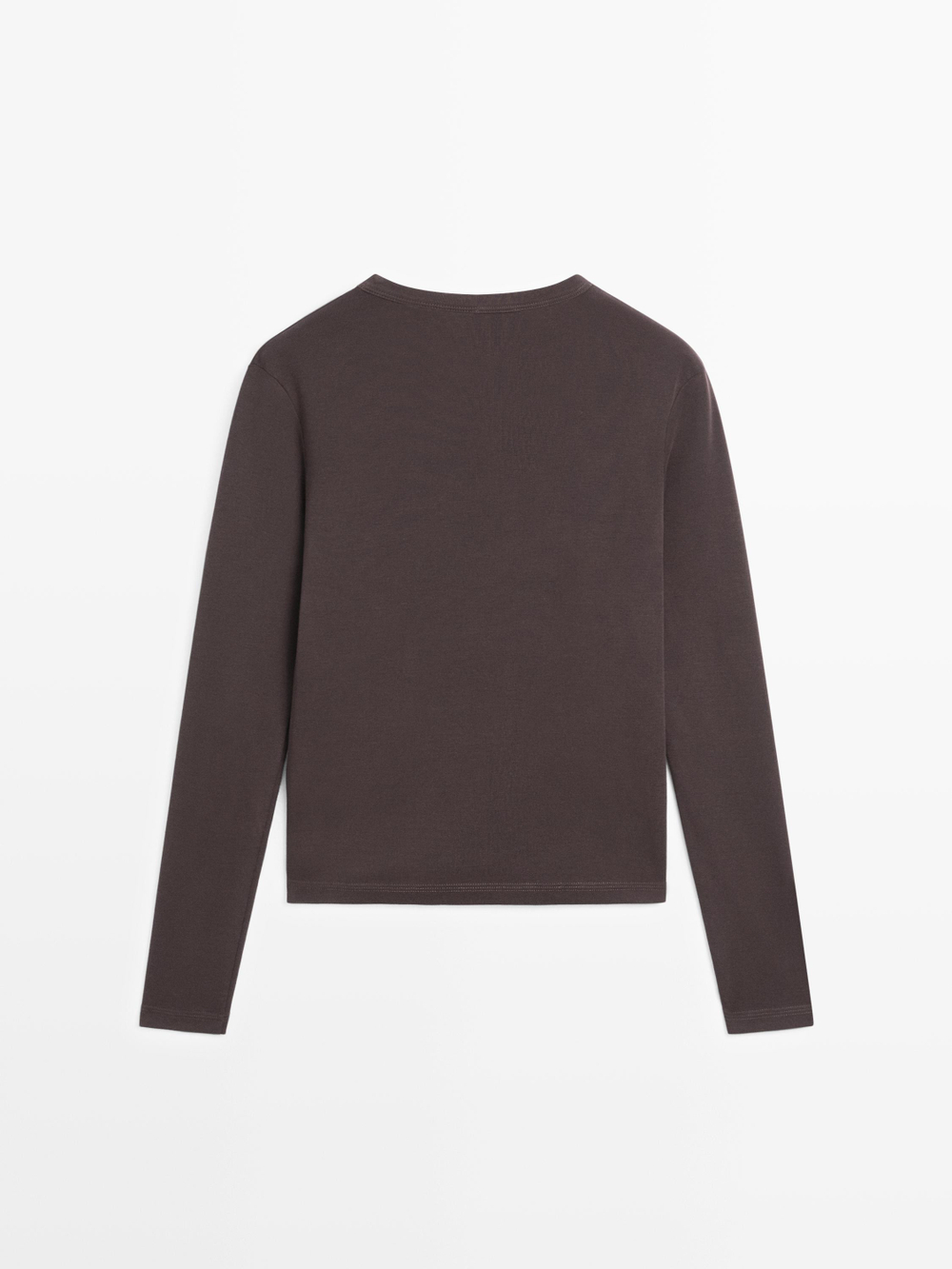 Massimo Dutti Меланжевая футболка в рубчик с длинными рукавами, коричневый