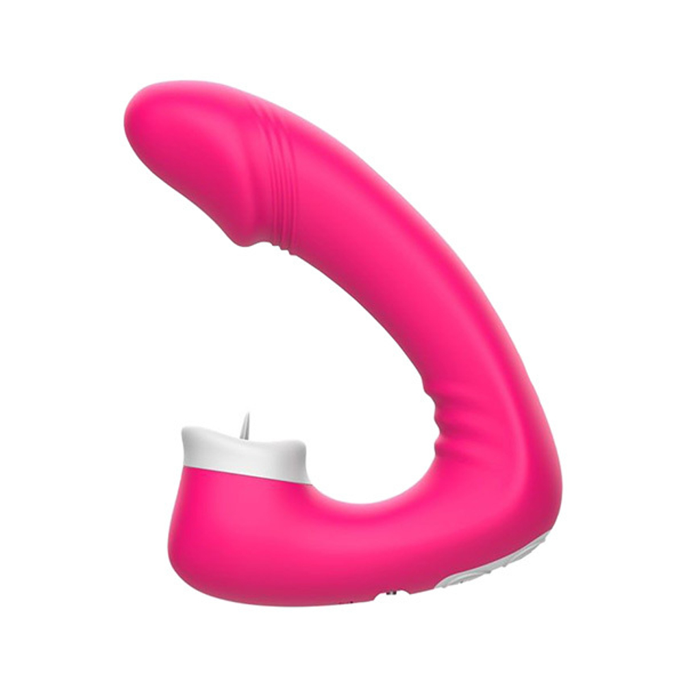 Розовый двойной вибромассажер с клиторальной стимуляцией I-Moon Lisking Massager MY-508