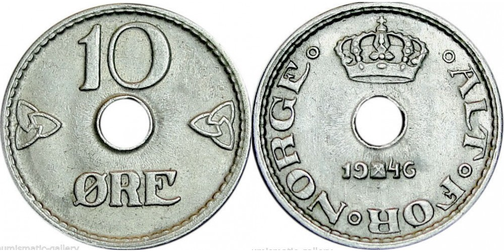 Норвегия 10 эре, 1924 - 1951 Король Хокон VII XF