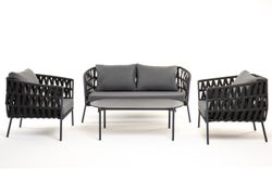 "Диего" лаунж-зона 4-местная плетеная из роупа (веревки), каркас алюминиевый темно-серый, роуп темно-серый