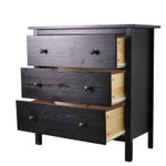 Комод, 78х38х80, Хермес, черный, с 3 ящиками, комод на ножках для одежды и игрушек, из массива дерева, IKEA