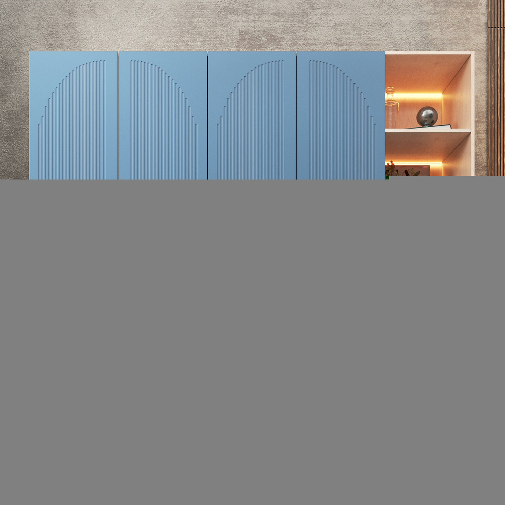 Шкаф Агератум МДФ четырехсекционный с стеллажом Сапфир структурный (0,3) G4018-62A матовая - Дуб молочный 8622  230*50*220