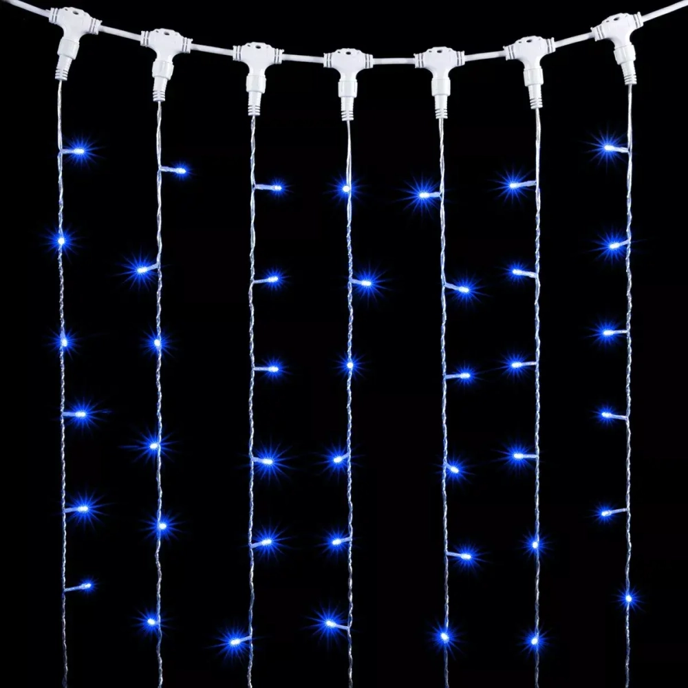 Светодиодный занавес 2*1 м., 200 синих LED ламп, прозрачный провод ПВХ, LTC (PCL202-10-2B)