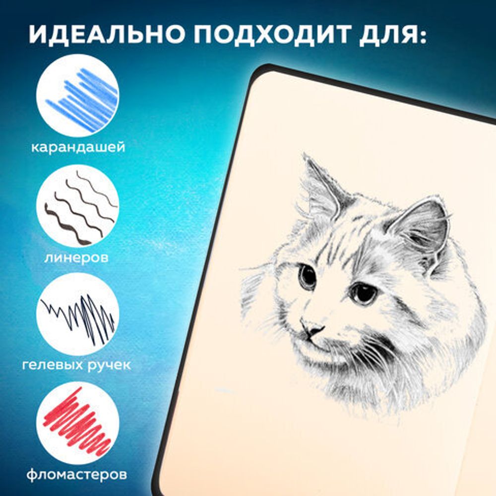 Скетчбук, слоновая кость 140 г/м2, 130х210 мм, 80 л., КОЖЗАМ, резинка, BRAUBERG ART CLASSIC, CROCO, коричневый, 116471