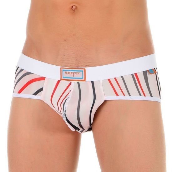 Мужские трусы брифы бежевые в разноцветную полоску Boefje