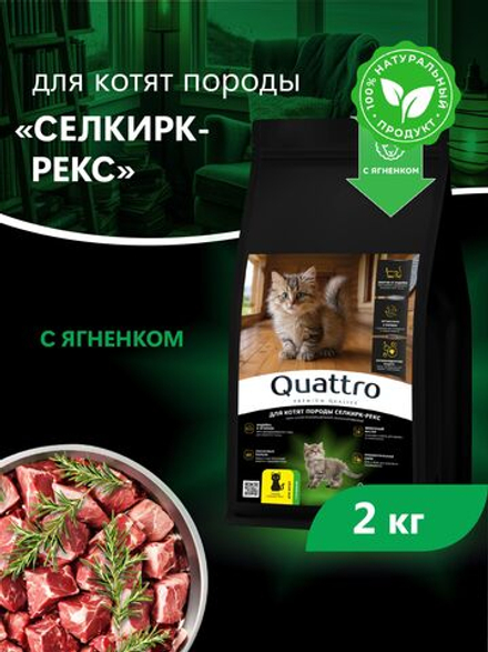 Корм сухой для котят породы Селкирк-рекс, с ягненком, 2кг, QUATTRO