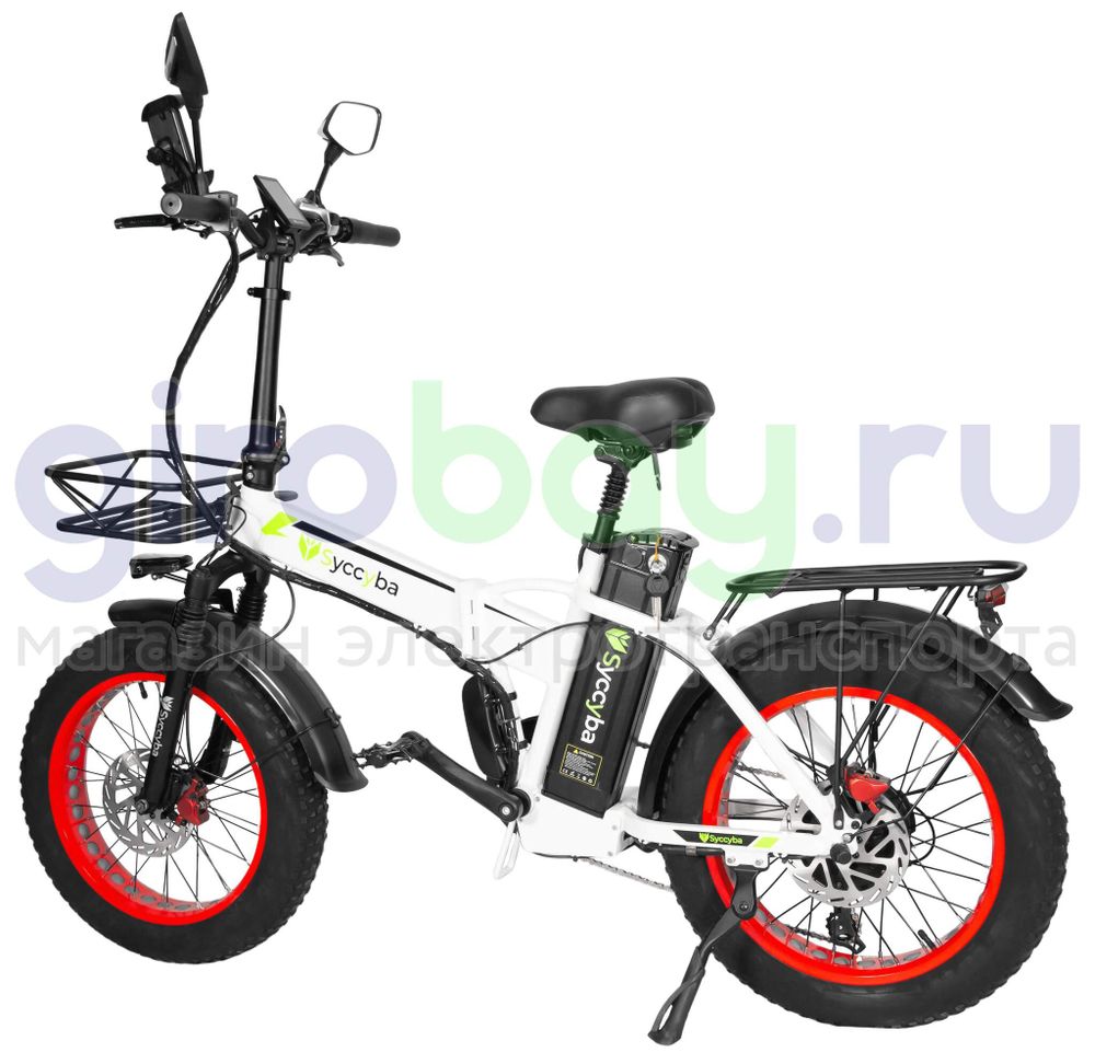 Электровелосипед Syccyba F10 Pro (48V/20Ah) - Белый с красными ободами фото №4
