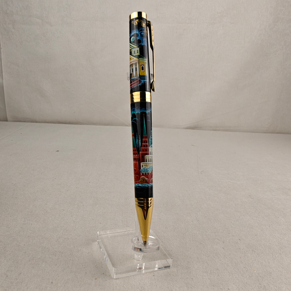Коллекционная шариковая ручка Parker "Ingenuity Black GT" с поворотным механизмом "Москва" с ручной росписью в коробке