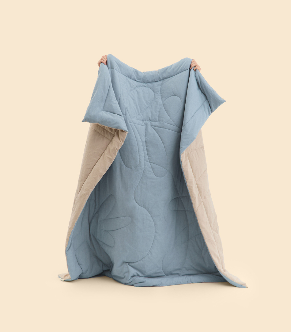 Одеяло «YURA» из вареного xлопка - Бежево-голубой