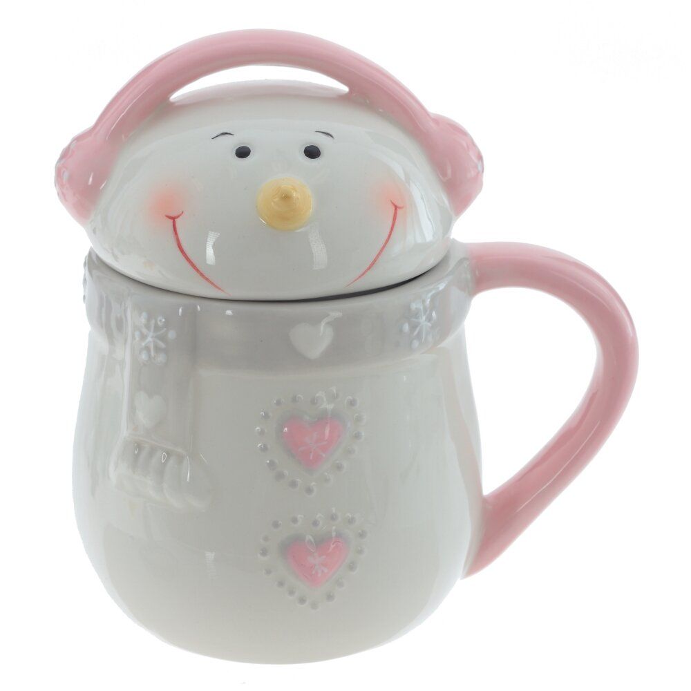 GAEM Кружка с крышкой "Снеговик меломан", 400 мл, L12,5 W9 H14 см