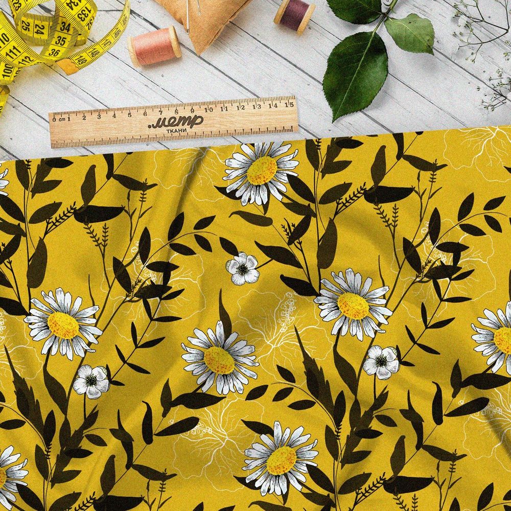 Ткань дюспо ромашки с силуэтом листьев