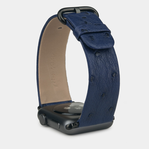 Ремешок для Apple Watch 44/45/46 mm из кожи страуса, синего цвета