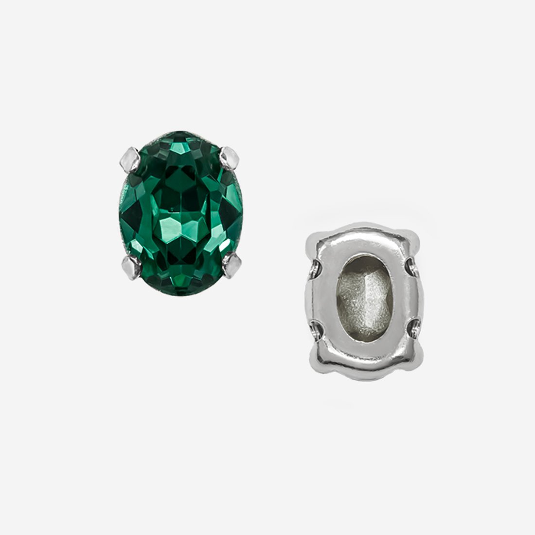 Овал (Oval Fancy Stone) в цапах, оттенок "Emerald", 8*6мм, родирование
