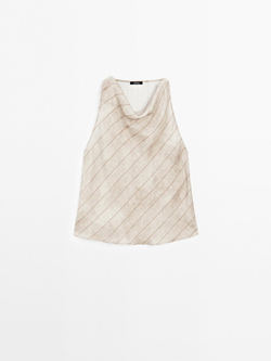 Massimo Dutti Топ из струящейся ткани в полоску с горловиной халтер, дымчатый