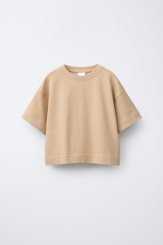 ZARA ОДНОТОННАЯ ФУТБОЛКА HEAVY WEIGHT, МЯГКИЙ КАШТАНОВЫЙ