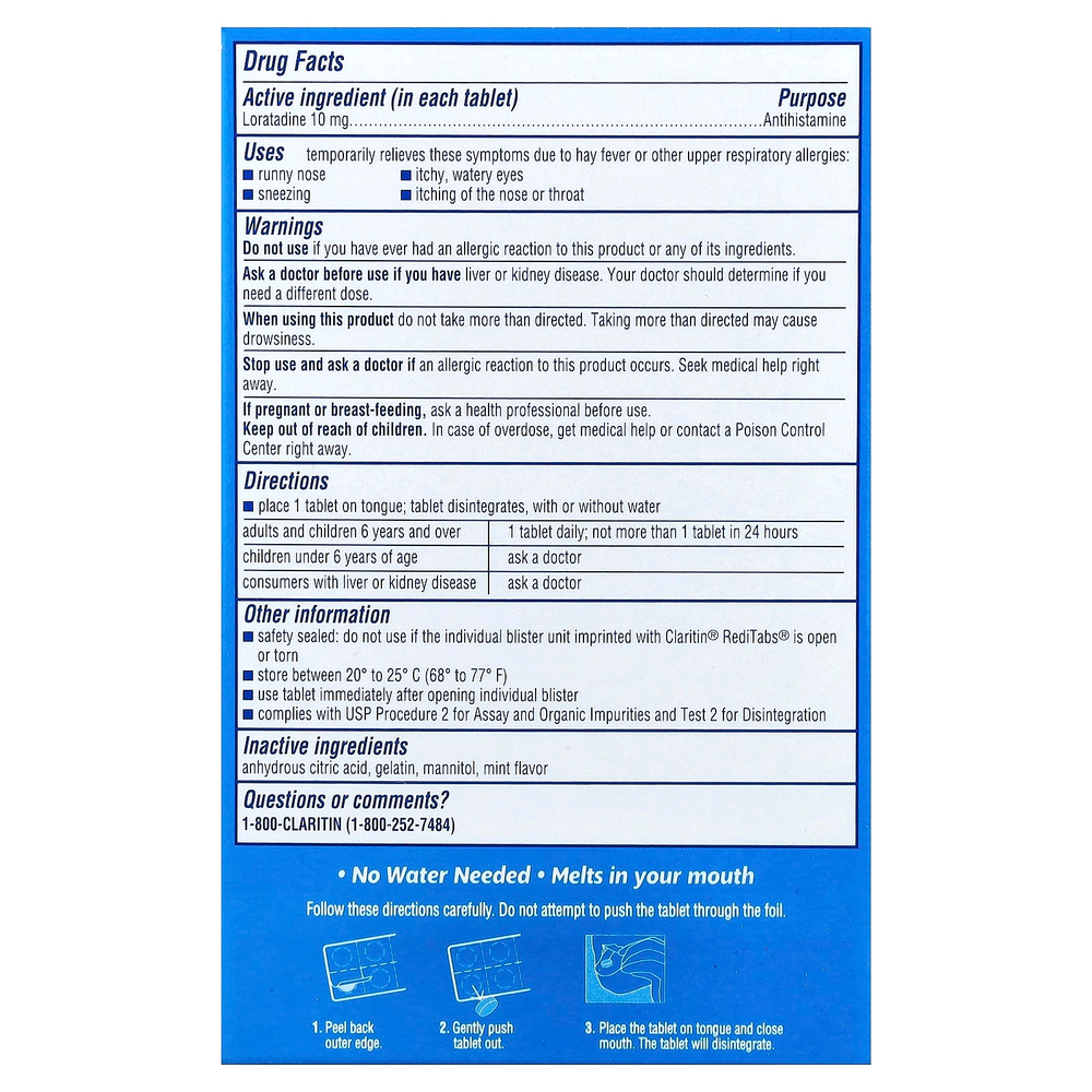 Claritin, Non-Drowsy, RediTabs® для юниоров, от 6 лет, 30 таблеток для расщепления в полости рта