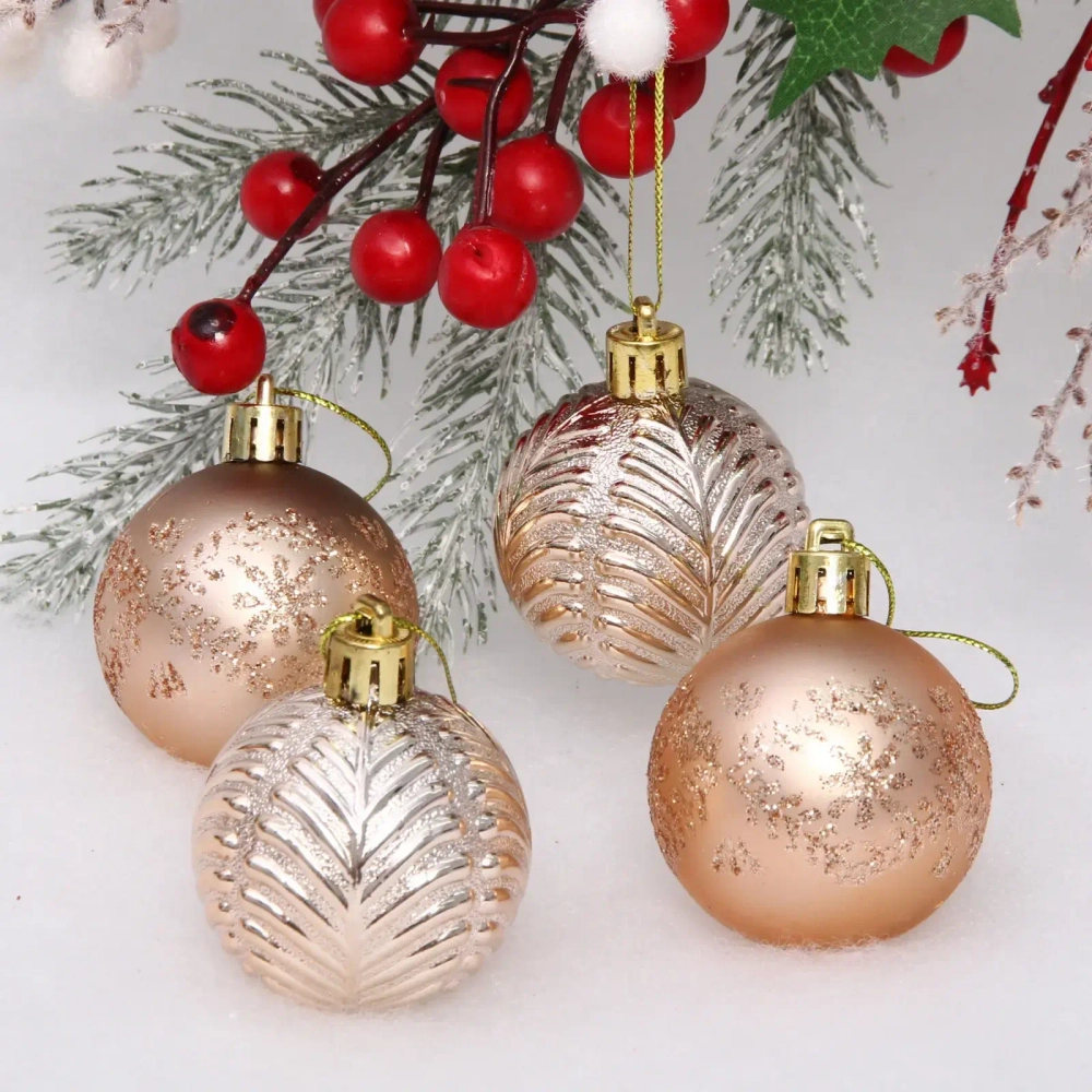 Новогодние шары 5 см (набор 4 шт) «Лесная тайна», шампань