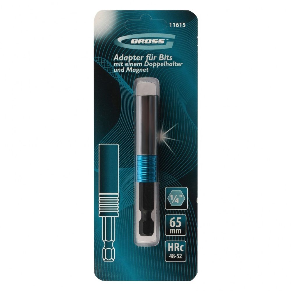 11615 Адаптер для бит с двойным держателем и магнитом, 65 мм, 1/4" Gross