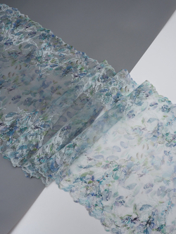 Эластичное кружево светло-голубое с мультиколор ширина 29 см