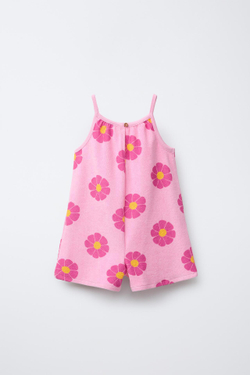 ZARA КОМБИНЕЗОН ИЗ МАХРОВОЙ ТКАНИ С ПРИНТОМ, РОЗОВЫЙ