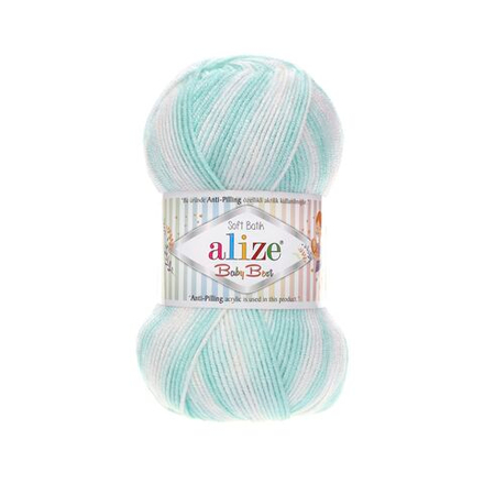 Беби бест батик (Baby best batik) пряжа Alize 10% бамбук 90%акрил 5х100г/240м 6659 белый-мята